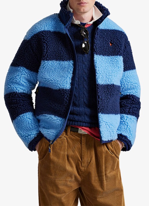 Ralph Lauren Jack van fleece met streepprint - detail chatham blue / blauw