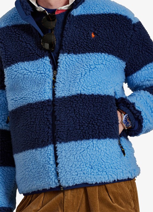 Ralph Lauren Jack van fleece met streepprint - detail 2 chatham blue / blauw