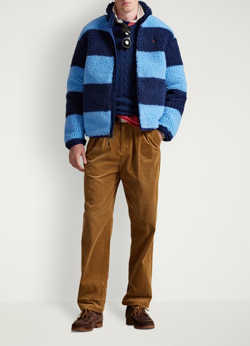 Ralph Lauren Jack van fleece met streepprint - voorkant 5 chatham blue / blauw