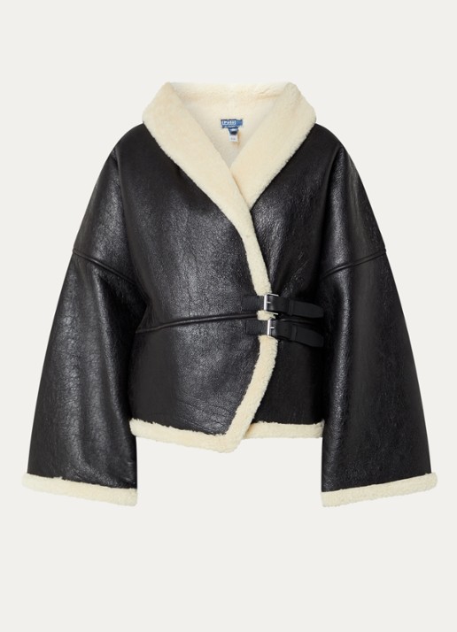 Ralph Lauren Jack van leer met details van wol - voorkant zwart