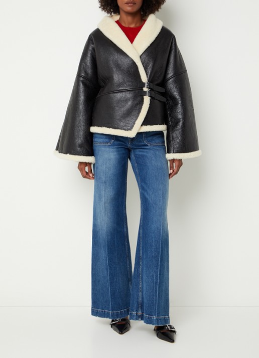 Ralph Lauren Jack van leer met details van wol - voorkant 2 zwart