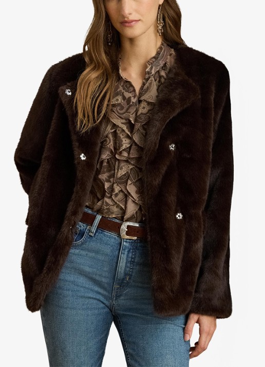 Ralph Lauren Jas van imitatiebont - voorkant 5 circuit brown / bruin