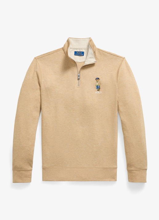 Ralph Lauren Jersey double-knit trui met Polo Bear - voorkant 4 camel