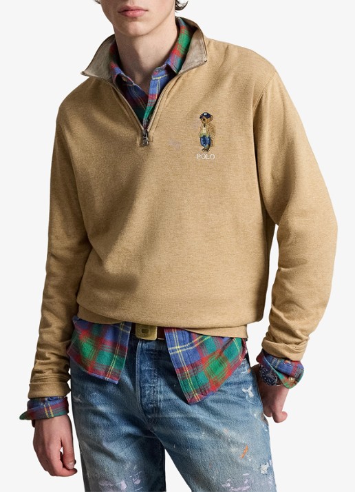 Ralph Lauren Jersey double-knit trui met Polo Bear - voorkant 5 camel