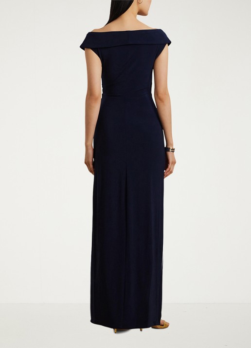 Ralph Lauren Jersey off-shoulder jurk - achterkant 5 lighthouse navy / donkerblauw