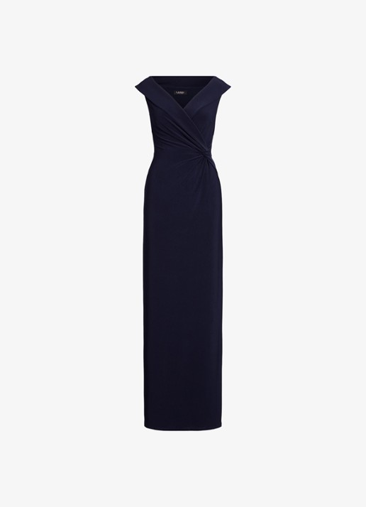 Ralph Lauren Jersey off-shoulder jurk - voorkant 3 lighthouse navy / donkerblauw