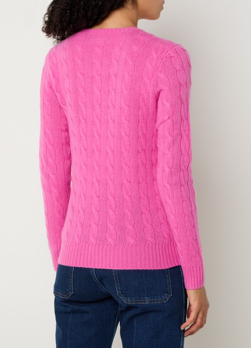 Ralph Lauren Julianna kabelgebreide pullover in kasjmieblend met logoborduring - achterkant 2 roze