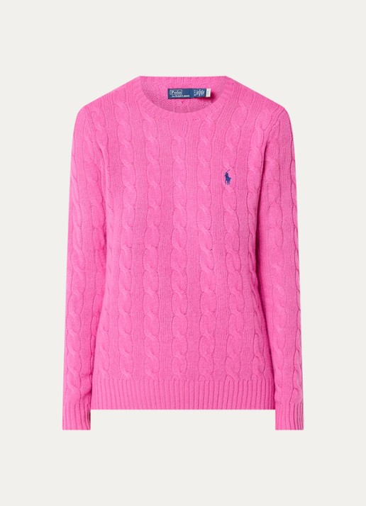 Ralph Lauren Julianna kabelgebreide pullover in kasjmieblend met logoborduring - voorkant 3 roze