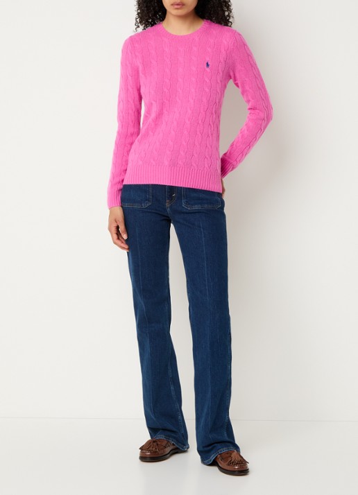 Ralph Lauren Julianna kabelgebreide pullover in kasjmieblend met logoborduring - voorkant 4 roze