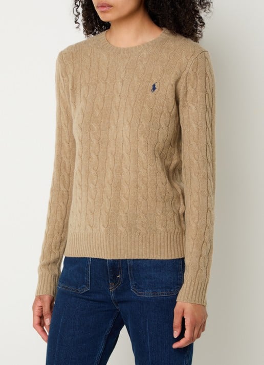 Ralph Lauren Julianna kabelgebreide pullover in kasjmieblend met logoborduring