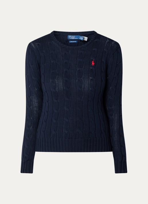 Ralph Lauren Julianna kabelgebreide pullover met logoborduring - voorkant 3 donkerblauw