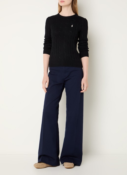 Ralph Lauren Julianna kabelgebreide pullover met logoborduring - voorkant 4 indigo