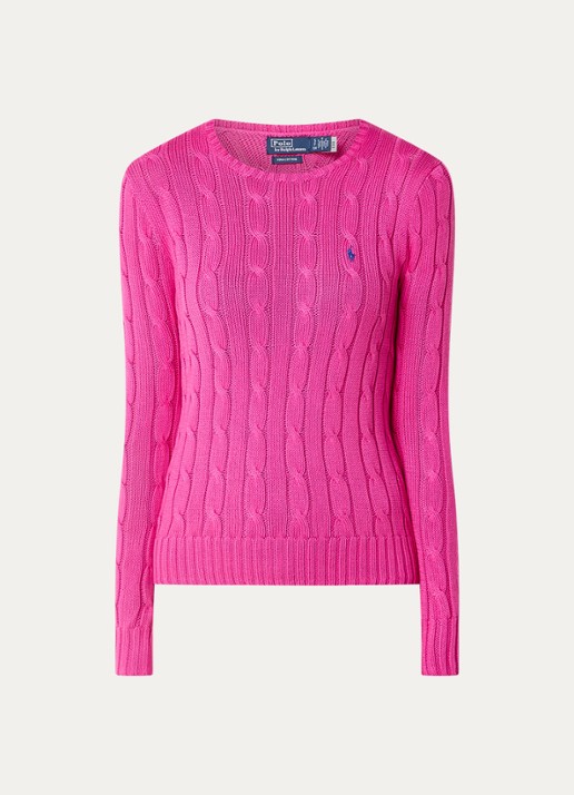 Ralph Lauren Julianna kabelgebreide pullover met logoborduring - voorkant 2 fuchsia