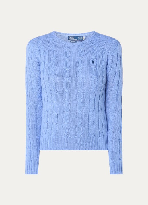 Ralph Lauren Julianna kabelgebreide pullover met logoborduring - voorkant 3 blauw