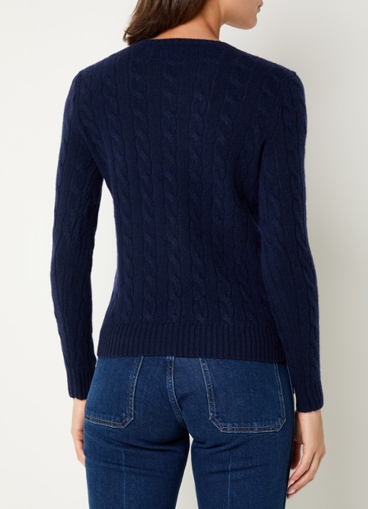 Ralph Lauren Julianna kabelgebreide trui in kasjmierblend met logoborduring - achterkant 3 donkerblauw