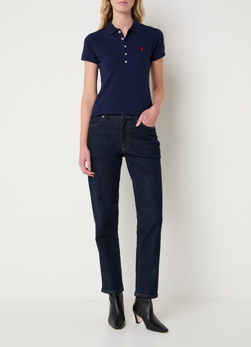Ralph Lauren Julie polo van piqué katoen met logoborduring  - voorkant 2 donkerblauw