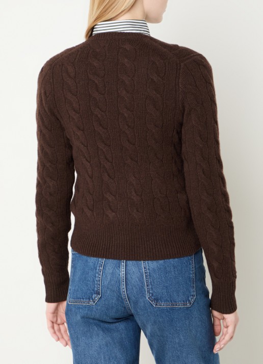 Ralph Lauren Kabelgebreid vest in kasjmier wolblend met logoborduring - achterkant 4 bruin