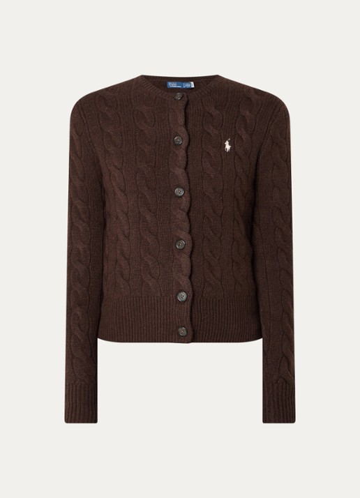 Ralph Lauren Kabelgebreid vest in kasjmier wolblend met logoborduring - voorkant 2 bruin