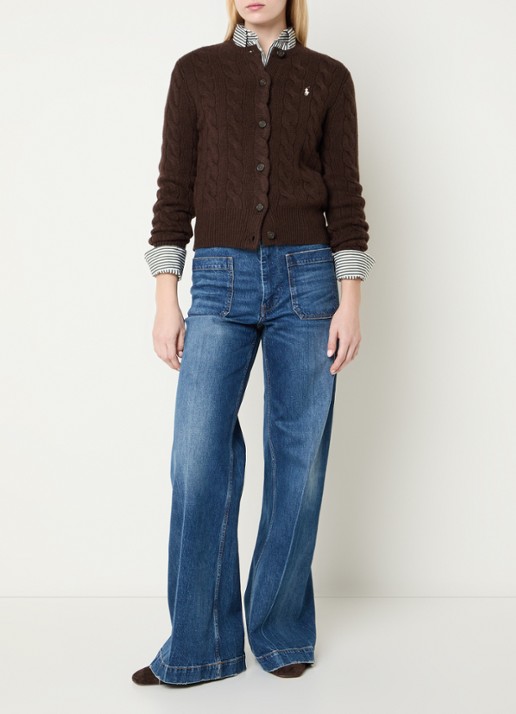 Ralph Lauren Kabelgebreid vest in kasjmier wolblend met logoborduring - voorkant 3 bruin