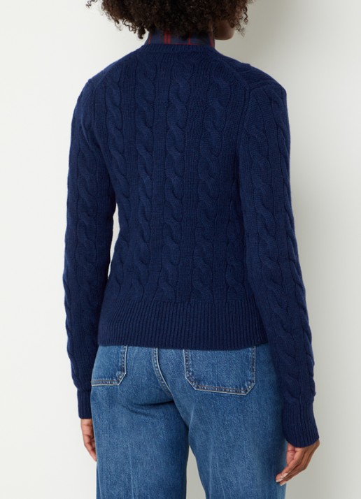 Ralph Lauren Kabelgebreid vest in kasjmier wolblend met logoborduring - achterkant 4 donkerblauw
