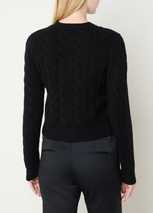 Ralph Lauren Kabelgebreid vest in kasjmier wolblend met opgestikte zakken - achterkant 2 zwart