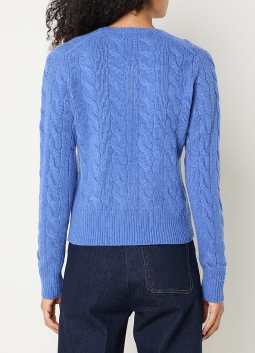 Ralph Lauren Kabelgebreid vest in kasjmierblend met logoborduring - achterkant 4 blauw