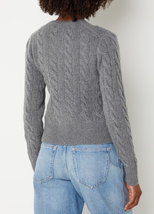 Ralph Lauren Kabelgebreid vest in kasjmierblend met logoborduring - achterkant grijs