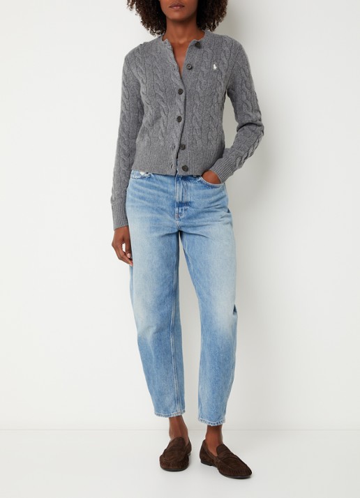 Ralph Lauren Kabelgebreid vest in kasjmierblend met logoborduring - voorkant 4 grijs
