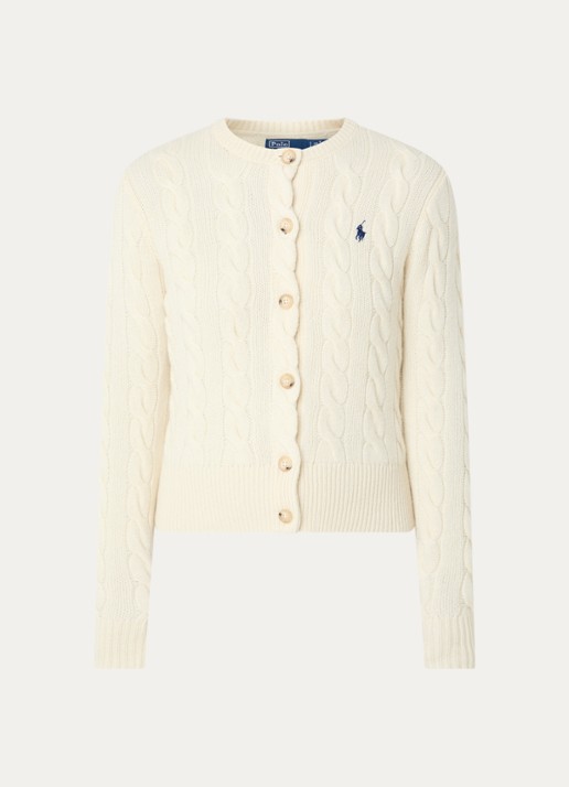 Ralph Lauren Kabelgebreid vest in kasjmierblend - voorkant creme