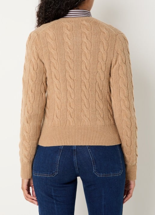 Ralph Lauren Kabelgebreid vest in kasjmierblend - achterkant 3 camel