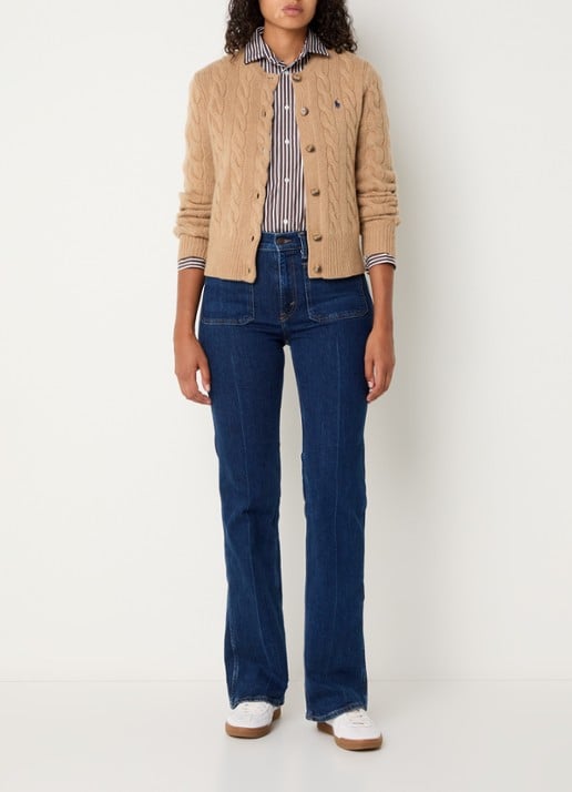 Ralph Lauren Kabelgebreid vest in kasjmierblend - voorkant 2 camel