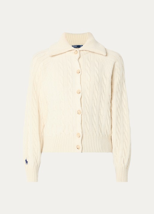 Ralph Lauren Kabelgebreid vest met kraag en logoborduring - voorkant 2 gebroken wit