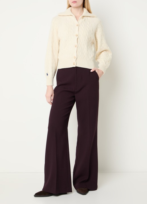 Ralph Lauren Kabelgebreid vest met kraag en logoborduring - voorkant 3 gebroken wit