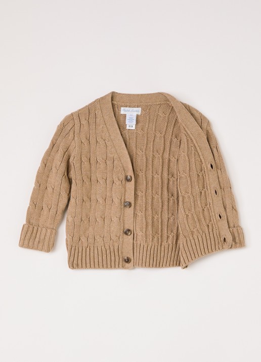 Ralph Lauren Kabelgebreid vest met logo - voorkant 3 camel