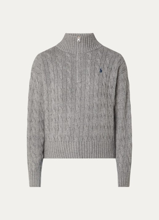 Ralph Lauren Kabelgebreid vest met logoborduring - voorkant grijs