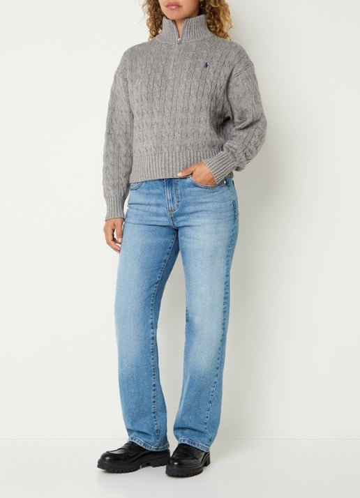 Ralph Lauren Kabelgebreid vest met logoborduring - voorkant 2 grijs