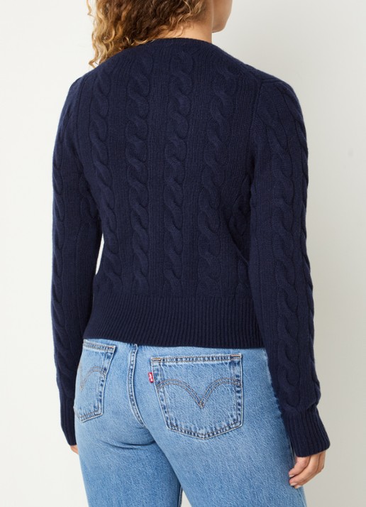 Ralph Lauren Kabelgebreid vest met logoborduring - achterkant 4 donkerblauw