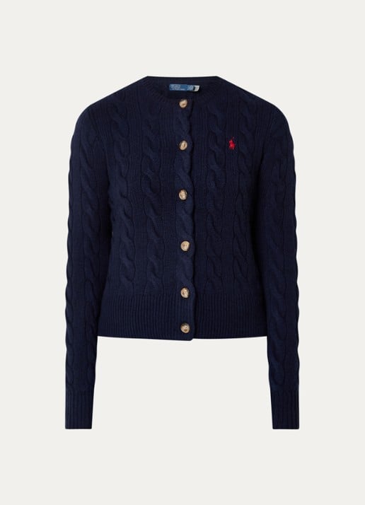 Ralph Lauren Kabelgebreid vest met logoborduring - voorkant 2 donkerblauw