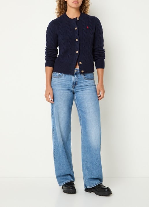 Ralph Lauren Kabelgebreid vest met logoborduring - voorkant 3 donkerblauw