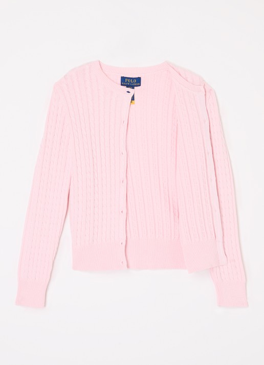 Ralph Lauren Kabelgebreid vest met logoborduring - voorkant 3 lichtroze
