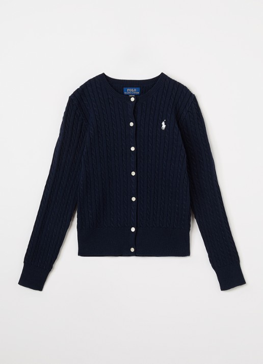 Ralph Lauren Kabelgebreid vest met logoborduring - voorkant donkerblauw