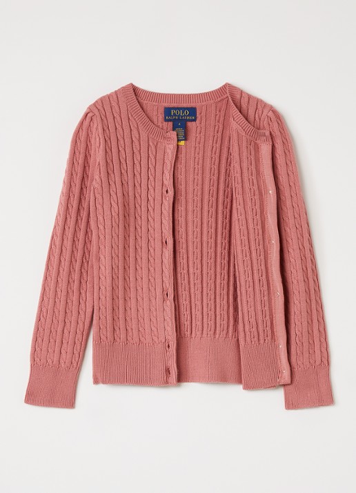 Ralph Lauren Kabelgebreid vest met logoborduring - voorkant 4 roze