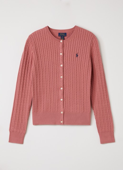 Ralph Lauren Kabelgebreid vest met logoborduring - voorkant 5 roze