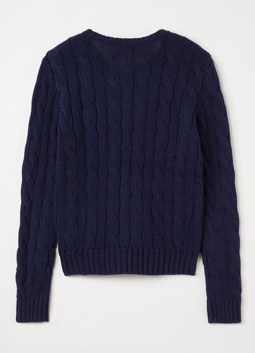 Ralph Lauren Kabelgebreid vest met logoborduring - achterkant donkerblauw