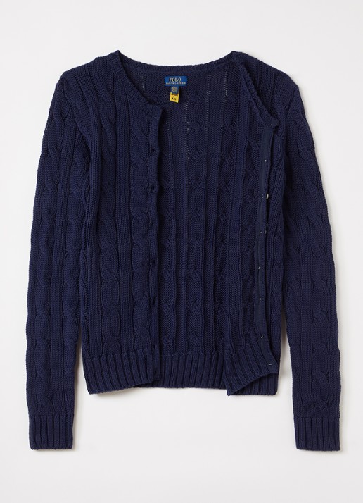 Ralph Lauren Kabelgebreid vest met logoborduring - voorkant 3 donkerblauw
