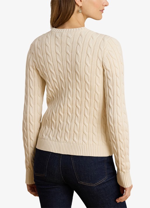Ralph Lauren Kabelgebreid vest met logoborduring - achterkant mascarpone cream / beige