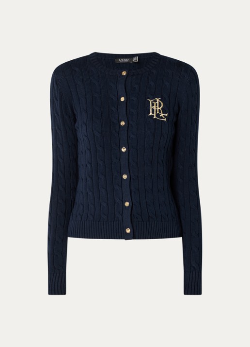 Ralph Lauren Kabelgebreid vest met logoborduring - voorkant 4 lauren navy / donkerblauw