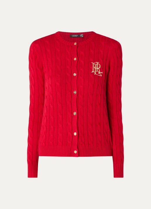 Ralph Lauren Kabelgebreid vest met logoborduring - voorkant festive red/ rood