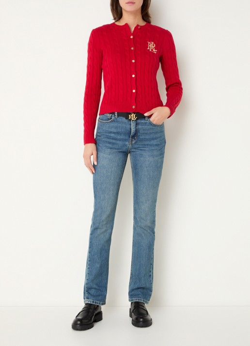 Ralph Lauren Kabelgebreid vest met logoborduring - voorkant 2 festive red/ rood