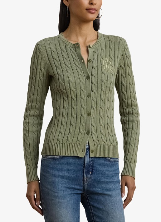 Ralph Lauren Kabelgebreid vest met logoborduring - detail 3 sage green / groen